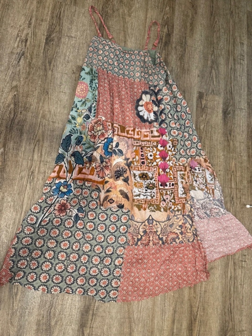 NATURAL LIFE Coral, Teal and Blue Patchwork Maxi Dress